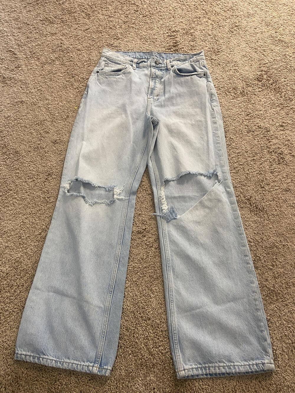 Arizona Jean Co Jeans Juniors 11 Blue High Rise Distressed Straight Denim Pants